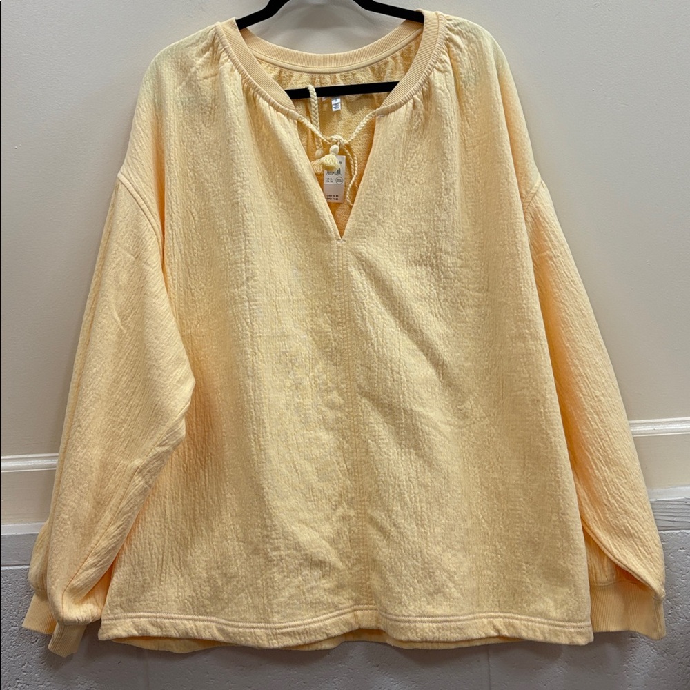 Aerie Easy Street NWT women’s XL Yellow Hooded Top Braided Tassels sweatshirt
